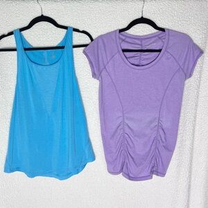 2 Zella workout tops, lavender tee & turquoise tank
